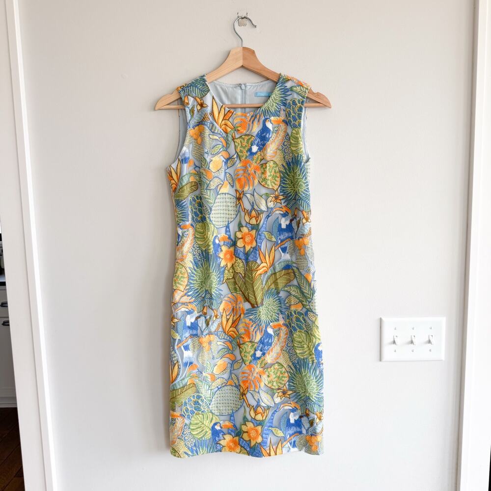 J. McLaughlin Paulina Parotta Embroidered Mini Sheath Dress Green Multi 4 NWT